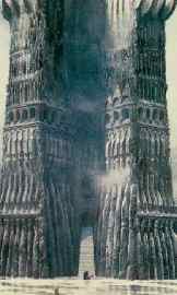 Painting of the tower of
Isengard by Alan Lee. Image copyright 1989 by Alan Lee.